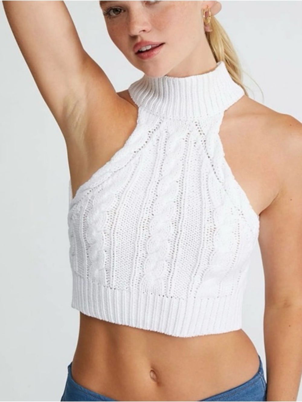 Kendall & Kylie Cream Ribbed Crew Neck Sweater
